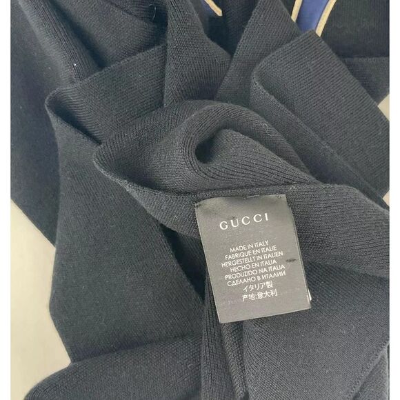 Gucci NY Yankee Black Wool Scarf With Multicolor Gems - Picture 9 of 11